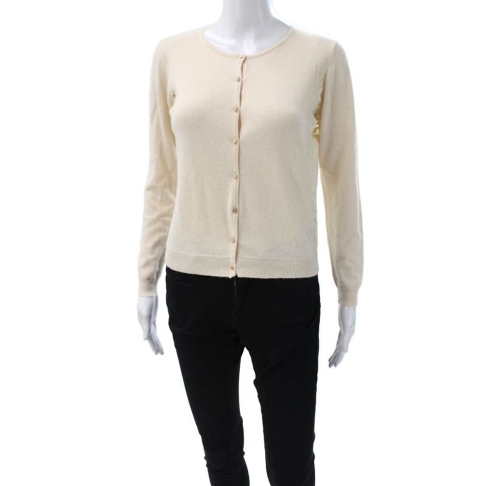 Suncoo Women Cardigan Ivory Long Sleeve Round Neck Polyamide Size 1